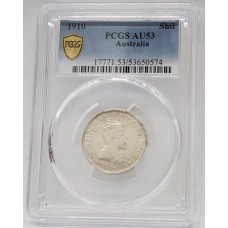 AUSTRALIA 1910 . ONE 1 SHILLING . PCGS AU53